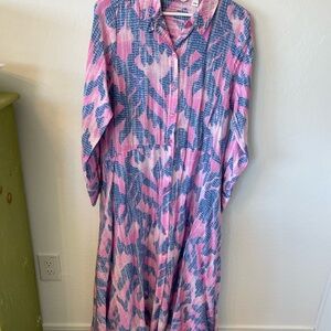 Peace Love World Pink and Blue Collared Dress